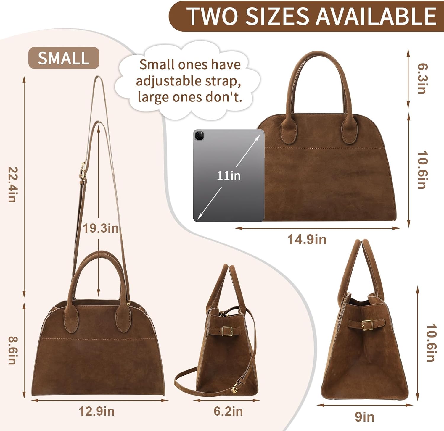 Suede Tote Bag for Women,Women's Suede Purse Vintage Top Handle Bag,Fashion Shoulder Satchel Bag for Office Travel - Image 2