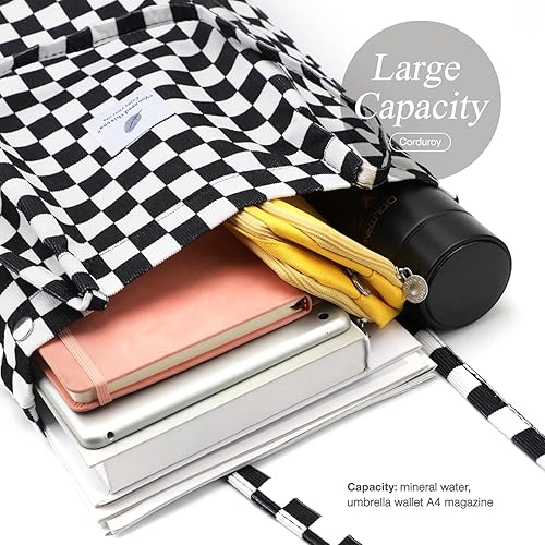 Vista 156 de Tote - Bolsa de hombro reutilizable de pana de gran capacidad con bolsillos interiores para mujeres y niñas Rayas