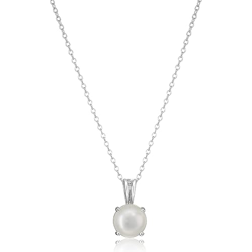 Amazon Essentials Sterling Silver Round Cut Birthstone Pendant Necklace 18"