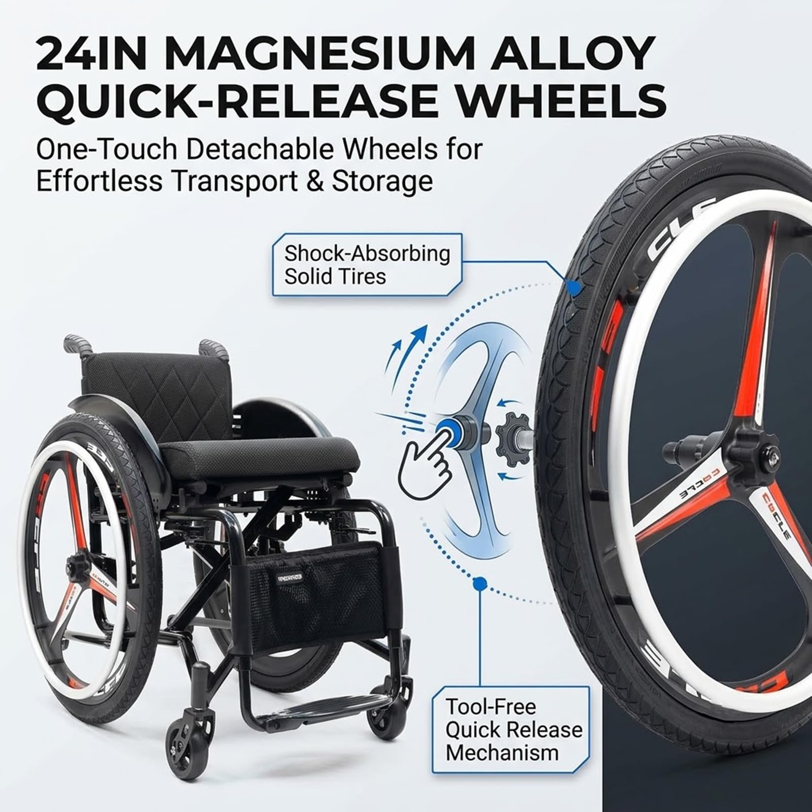 Silla de Ruedas Deportiva Autopropulsable Plegable Ruedas 24 Pulgadas (Black,38cm)