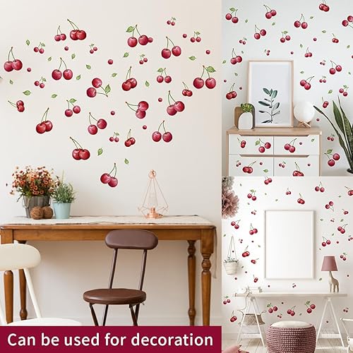 Miniatura 10 de 4 hojas de 92 piezas de calcomanías de pared de fresas de frutas frescas, calcomanías de pared para despegar y pegar, papel tapiz de pared de hojas