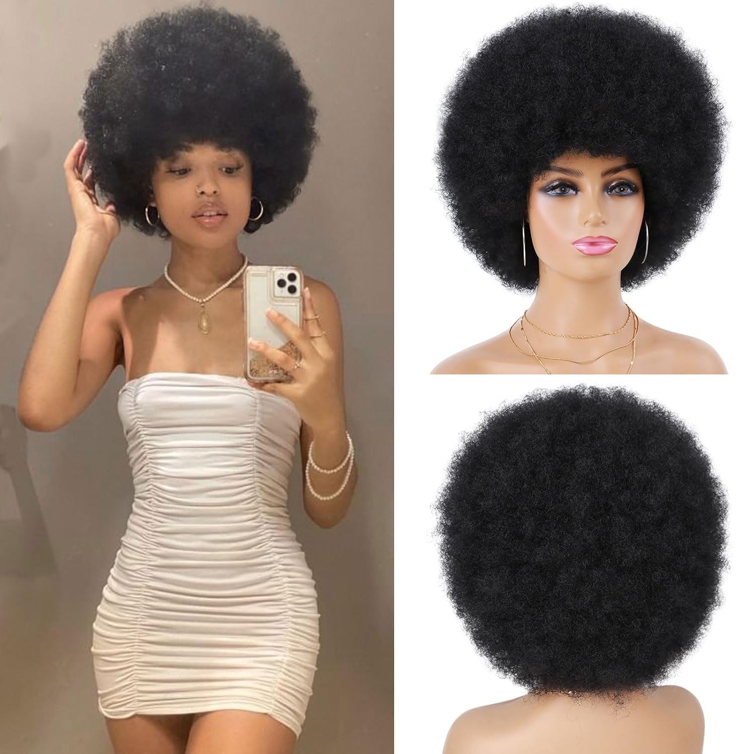 G&T Wig 70s Afro Wigs for Black Women, Afro Puff Wigs Bouncy and Soft Natural Looking Daily Party Cosplay Costume Use(1B) - Image 5