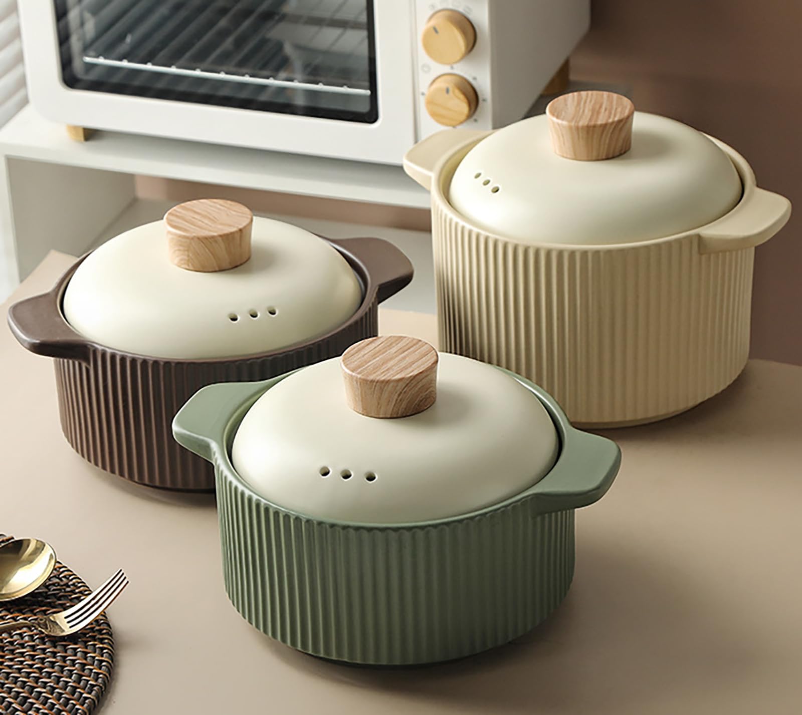 z pokrywką, porcelanowy garnek do gulaszu(Green,1.6L)
