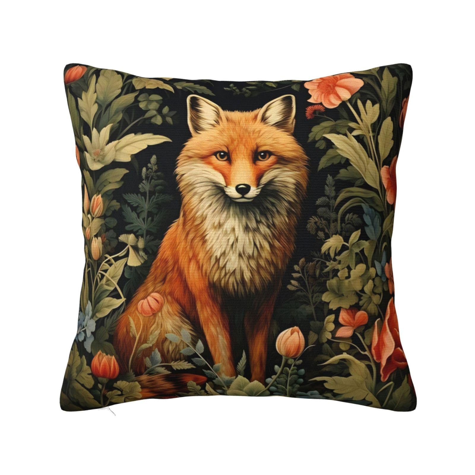 Keebik William Morris Forest Fox Throw Pillow Covers Decorative Outdoor Soft Pillowcases Home Decor Living Room Cushion Case for Bed Couch Car 18x18