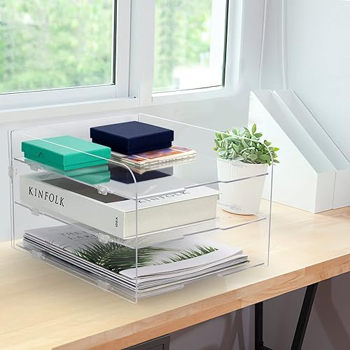 Miniatura 5 de Bandeja organizadora de papel acrílico transparente, estante apilable para correo, bandeja de archivos, bandeja de entrada, clasificador,
