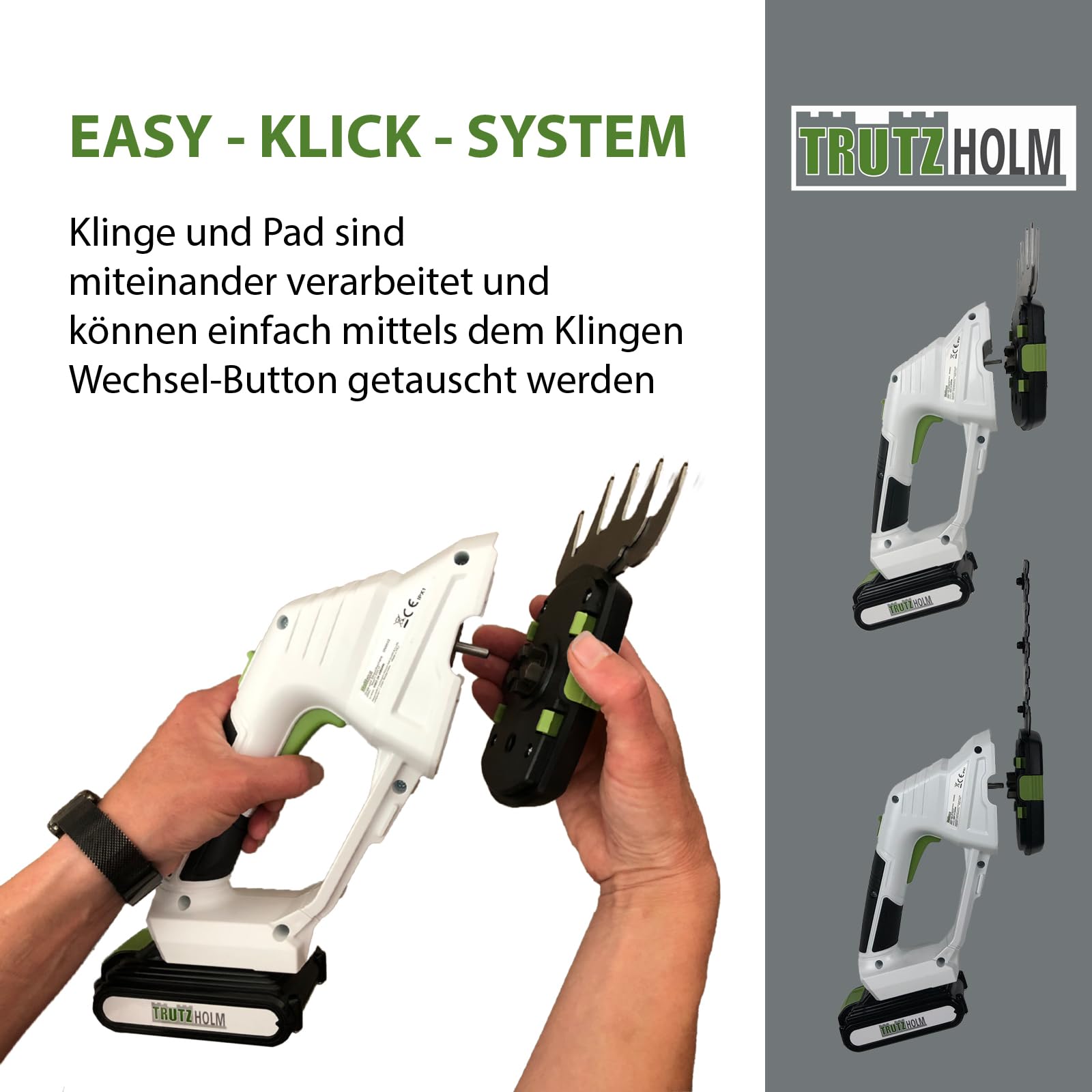 TRUTZHOLM 2-in-1 Akku Rasentrimmer mit 20V 2.0Ah L-Ionen, 10 cm Gras- und 20 cm Strauchklinge, Grasschere, Rasenkantentrimmer, Rasenschere, Strauchschere, Heckenschere und Ladegerät