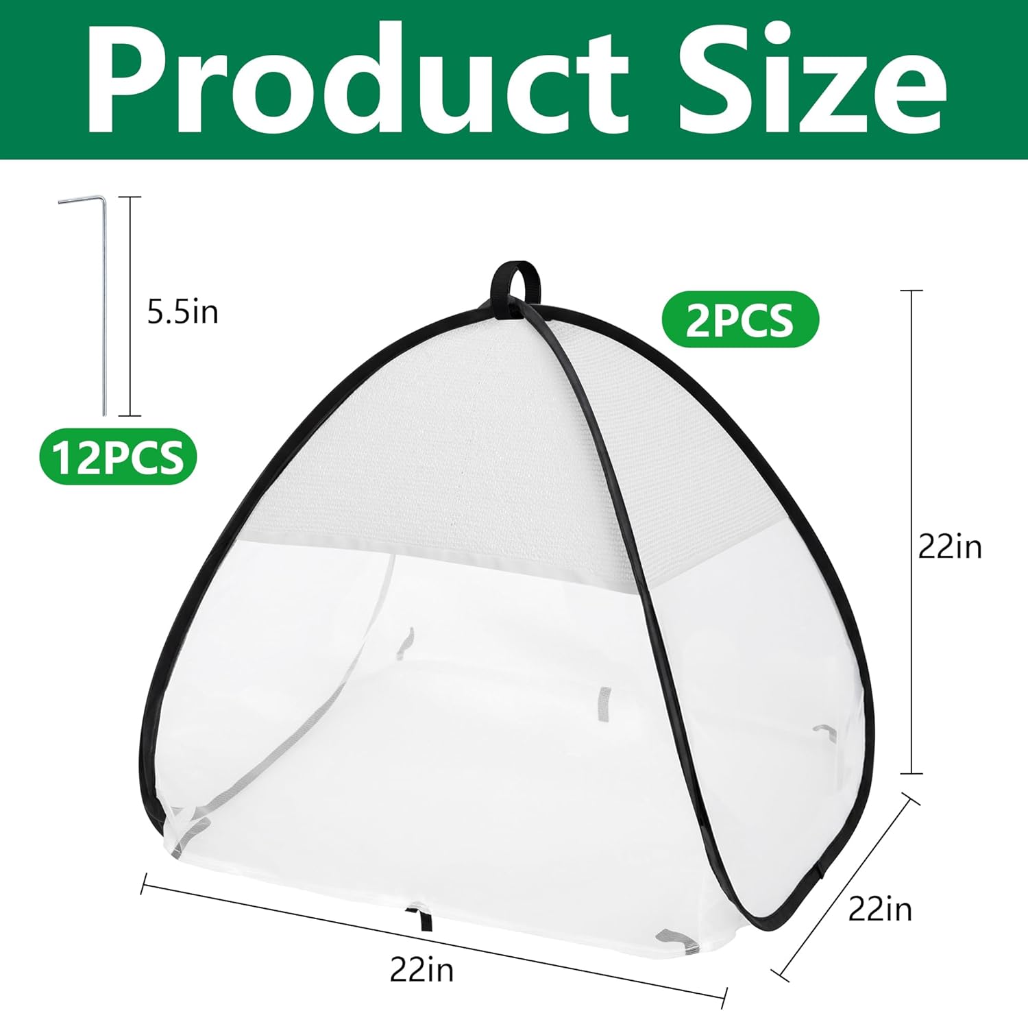 2 Pcs Pop Up Garden Netting Bug and Shade Covers, 22" x 22" x 22" Plant Sun Shade Top Bird Netting Tents, Insect Barrier Sun Protection Plant Cover Tent for Outdoor Plants Vegetables Fruits (White)