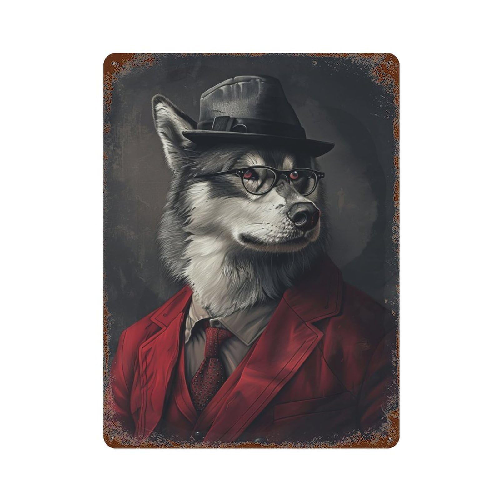 Alaskan Malamute in Suit Decorative Tin Sign 15.7"x11.8", Retro Wall Decor for Living Room, Hallway And Home Decor