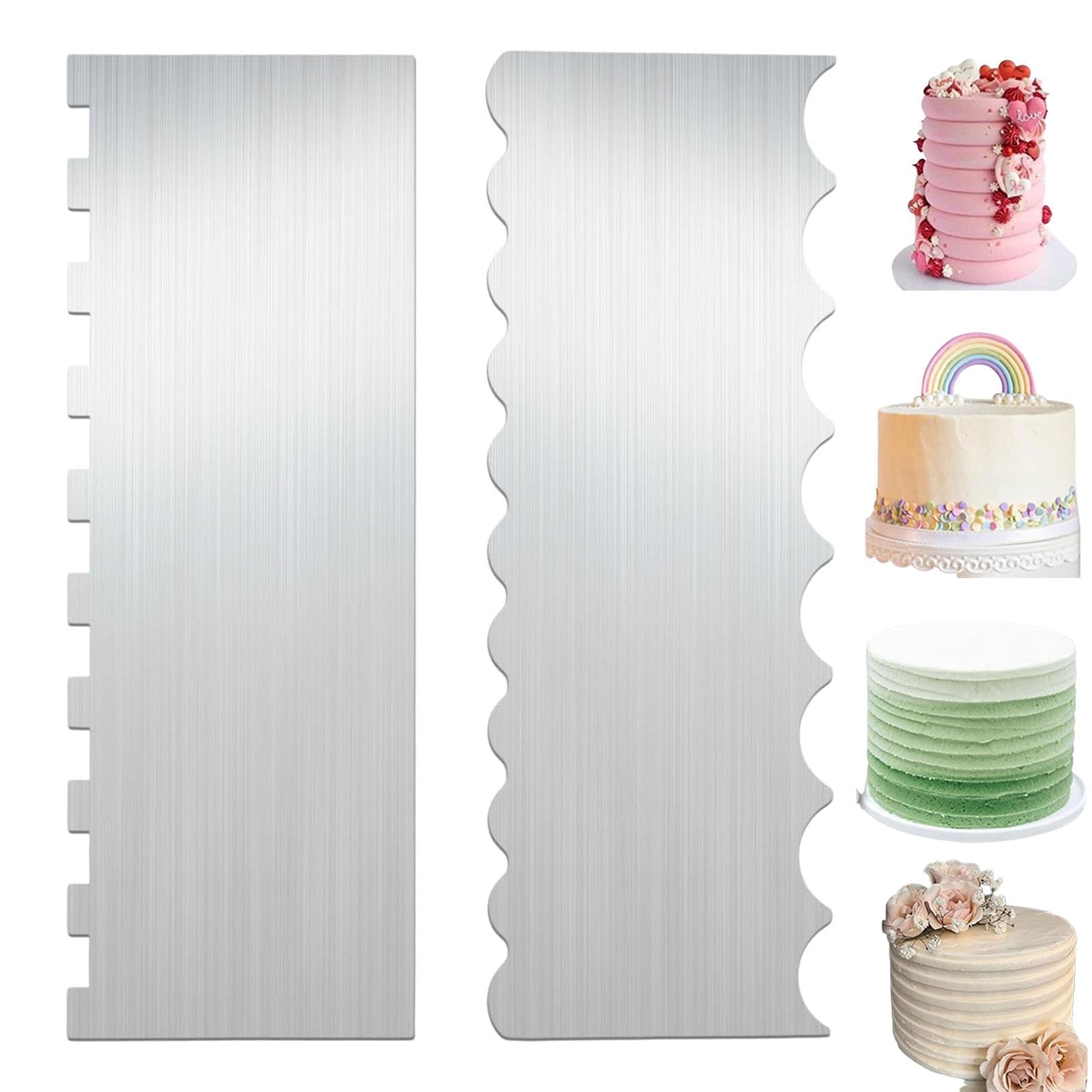 2Pcs Cake Scraper, Cake Scraper Buttercream Smoother, Metal Cake Scraper for Professional Baking, Cake Smoother for Buttercream, 22 x 7.7 cm