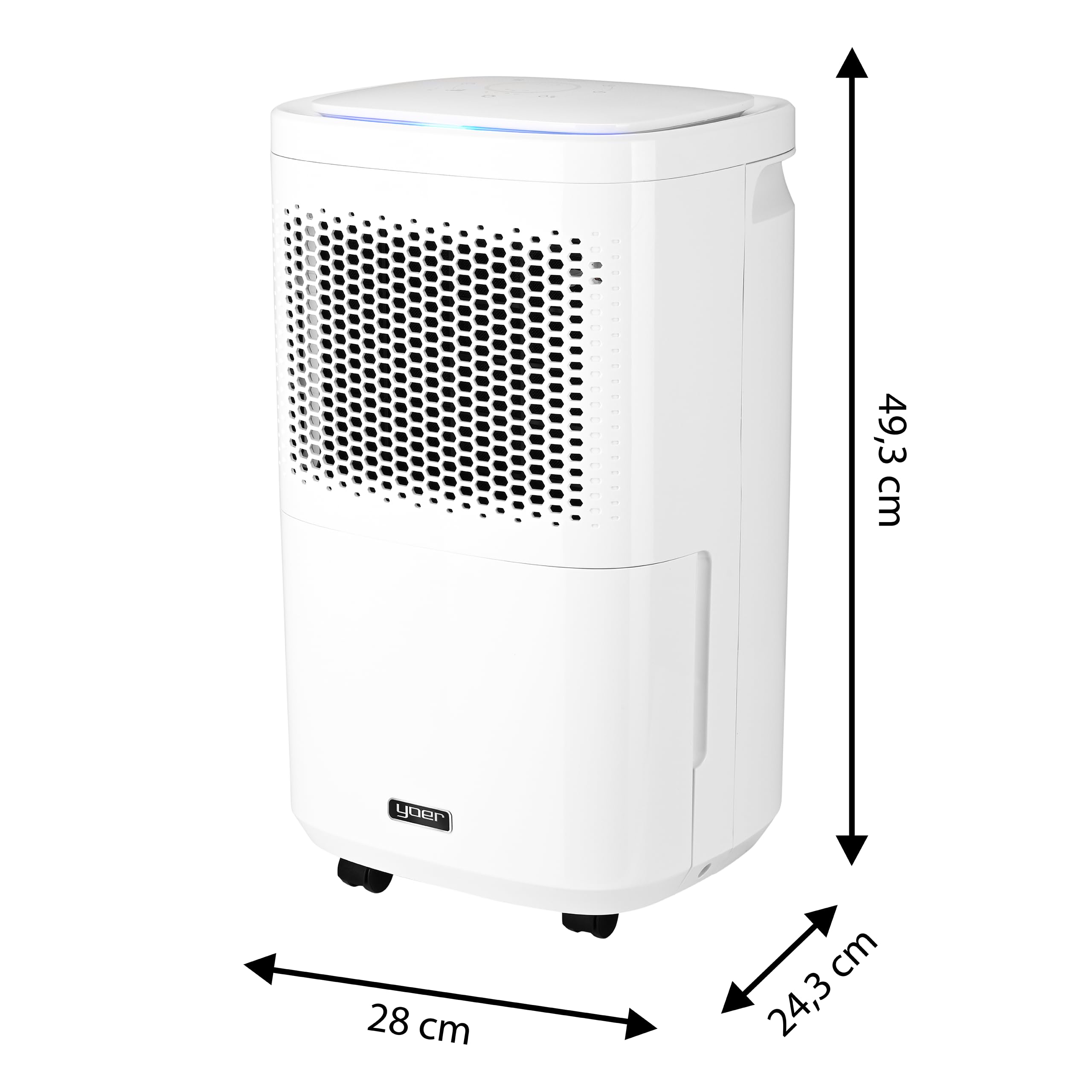Yoer Dryo DE02W, Osuszacz powietrza 210W, Pochłaniacz wilgoci, Oczyszczacz powietrza, 12l/24h, Aromaterapia, 24 godzinny programator czasowy, Cichy, Wskaźnik LED, Wi-Fi, Biały