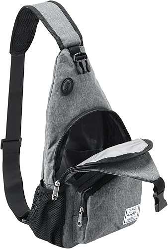 Miniatura 9 de Bolso bandolera para hombre bandolera de nailon para viajes gimnasio deporte senderismo con puerto de cargador USB Negro, Azul / Patchwork,