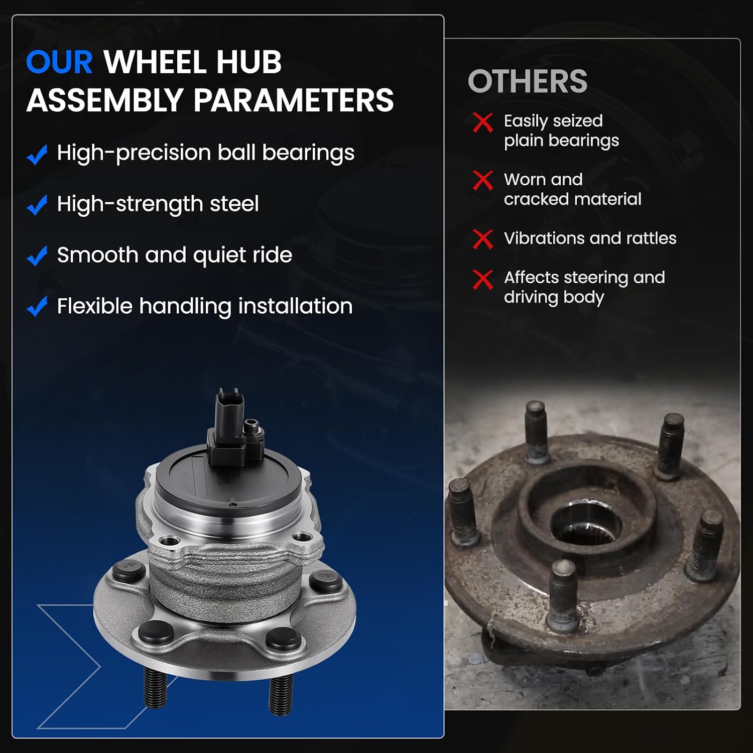 512411 Rear Wheel Bearing and Hub Assembly Compatible with Volvo C30 C70 2007-2013, for S40 V50 2005-2011, 2PCS