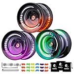 MAGICYOYO 3 Pack Yoyo K2 Crystal: Responsive for Kids, Dual Function with Replacement Unresponsive Bearings (Advanced). 18 Strings + 3 Bags (Black Orange/Purple/Green)