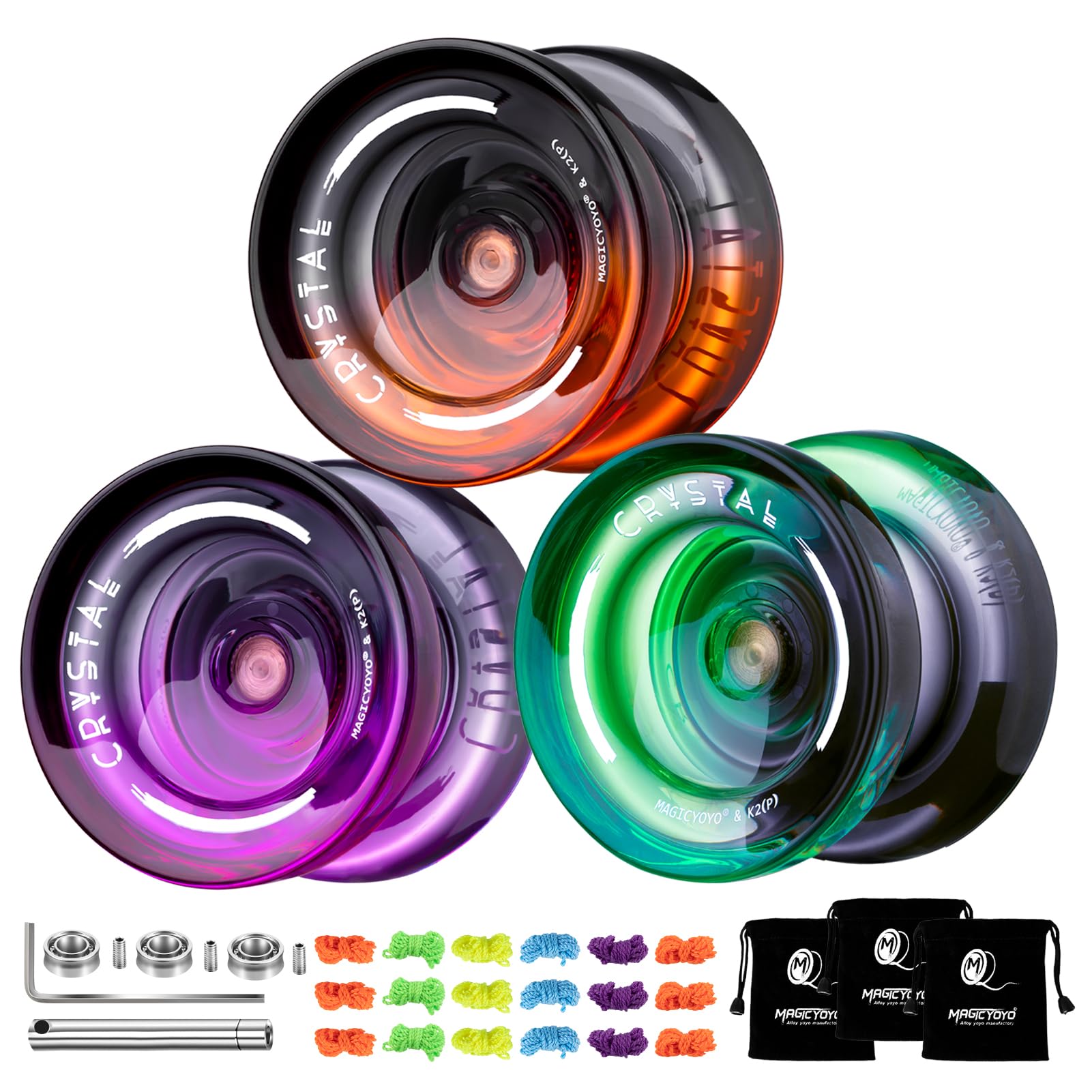 MAGICYOYO 3 Pack Yoyo K2 Responsive for Kids (Black Orange/Purple/Green)