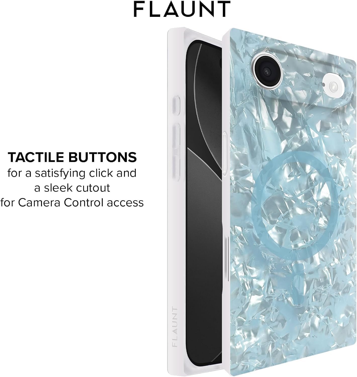 Flaunt Official Square Protective Case - Compatible with iPhone Air - Compatible with MagSafe & Wireless Charging - Drop-Tested & Shockproof - (ICY Blue Pearl)