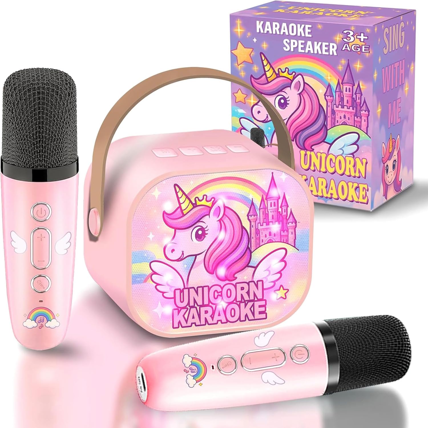 Unicorn Toys for Girls Age 4-6 Mini Karaoke Machine for Girls Unicorn Birthday Decorations Toys 3 4 5 6 7 8 9 Year Old Girl Birthday Gifts with 2 Wireless Microphones