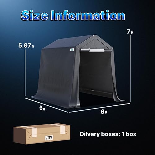 Miniatura 37 de ADVANCE OUTDOOR Refugio de garaje de 10 x 15 pies, techo de metal de acero, cobertizo de almacenamiento portátil para motocicleta, barco o Beige