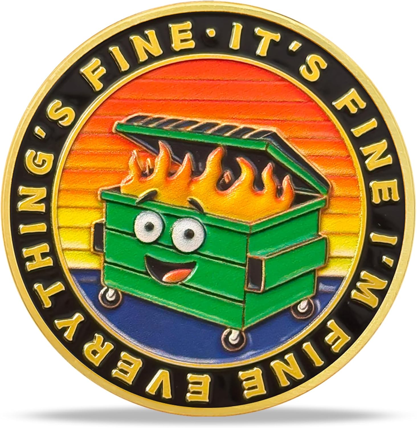 BHealthLife Dumpster Fire Challenge Coin – "This is Fine" Dog Challenge Coin - Hilarious Employee Appreciation Gifts Office Desk Accessory Collectible Job Reward Funny Gifts for Coworker（Golden）