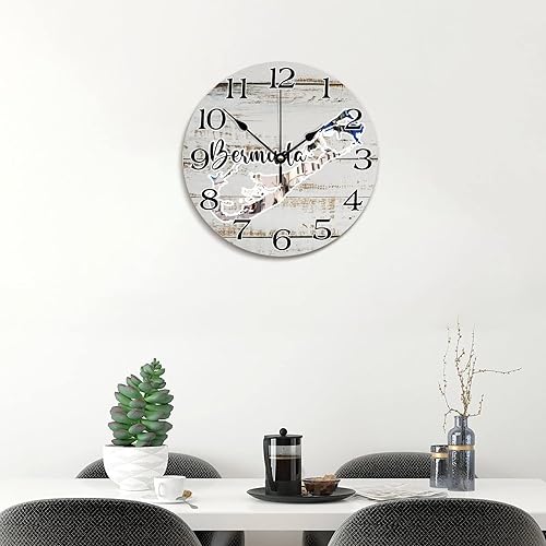 Miniatura 5 de Bermuda Landmark City Landscape - Reloj de pared con mapa de Bermudas de 10 pulgadas, redondo, funciona con pilas, reloj de escritorio silencioso