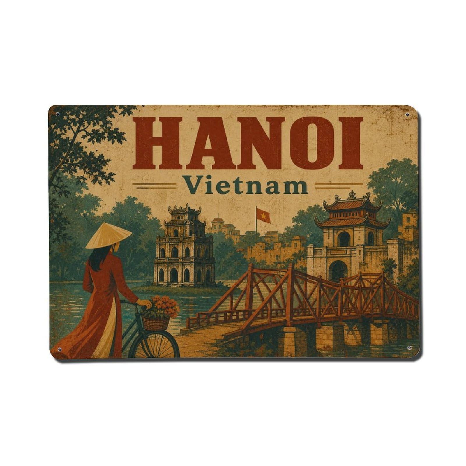 Huiyhb 8X12inch(20X30cm) Vintage Travel Hanoi Vietnam Ancient Metal Tin Sign
