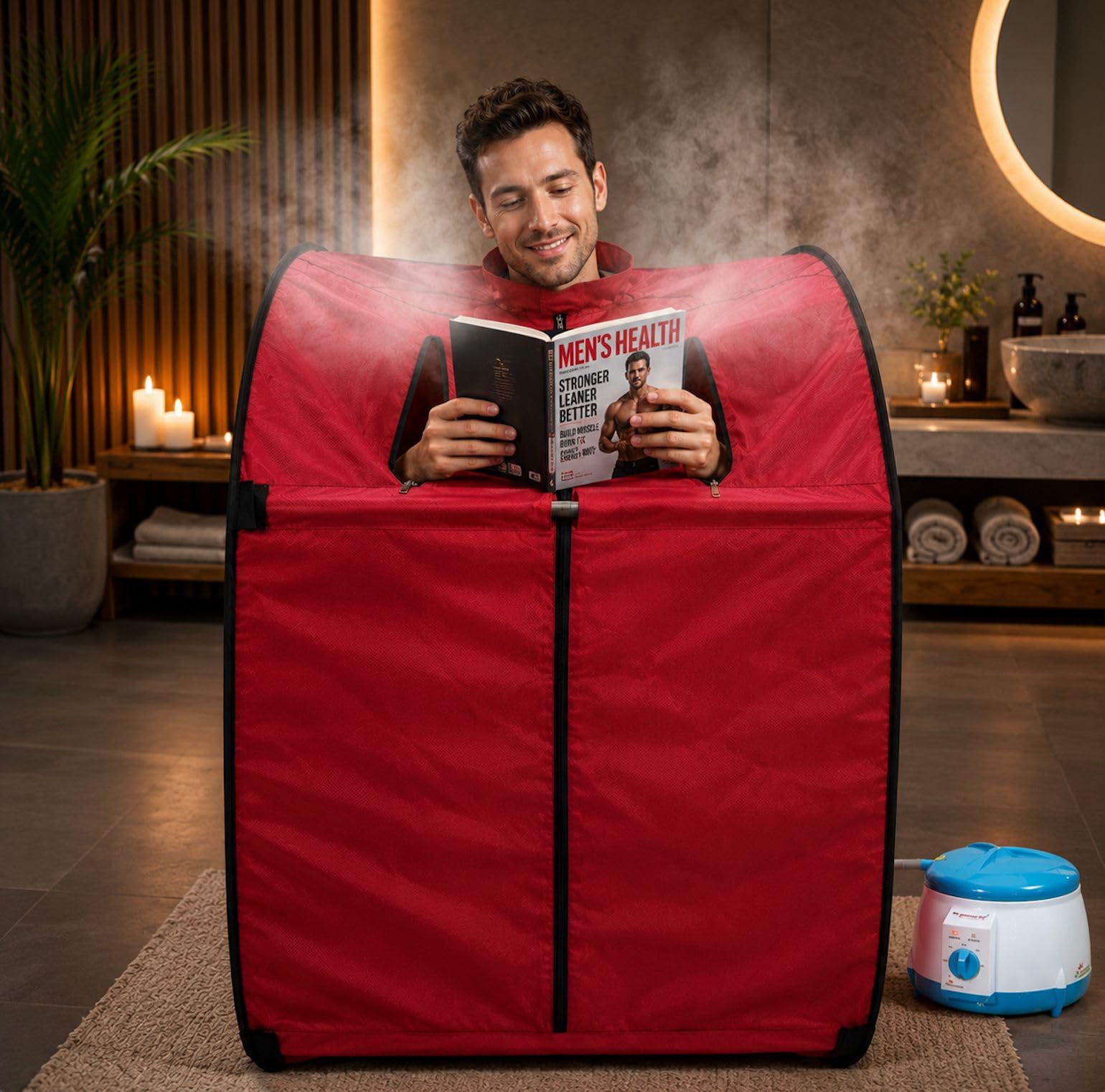 kawachi portable home steam sauna bath for health and beauty spa at home (i03-red)