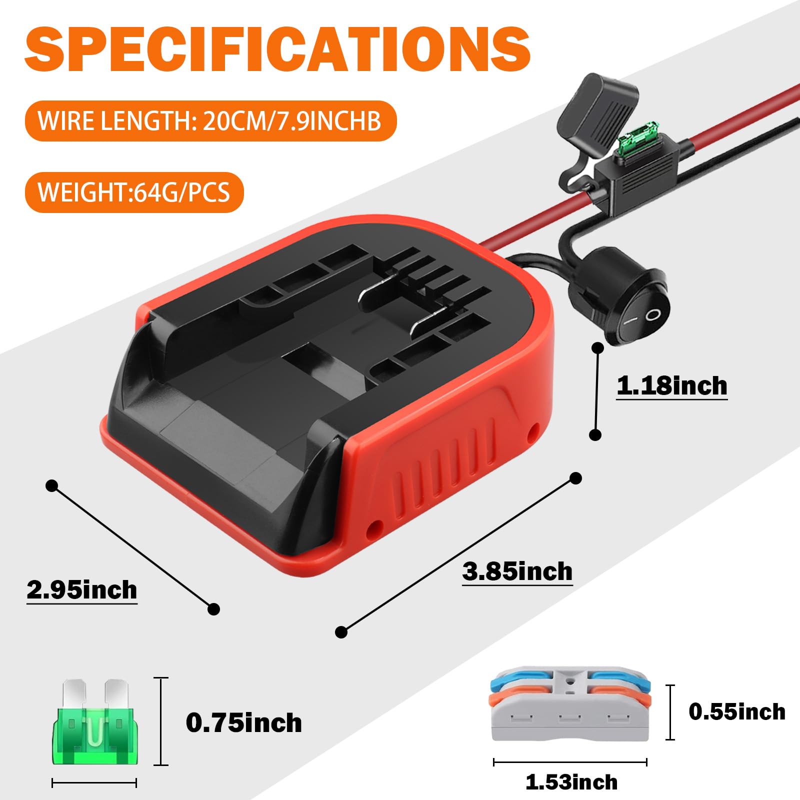 TPDL 2 adattatori Power Wheel per Worx 20 V PowerShare batteria r, adattatore batteria con cavo da 14 AWG, 3 fusibili, interruttore per fai da te, giocattoli RC, ride on Truck