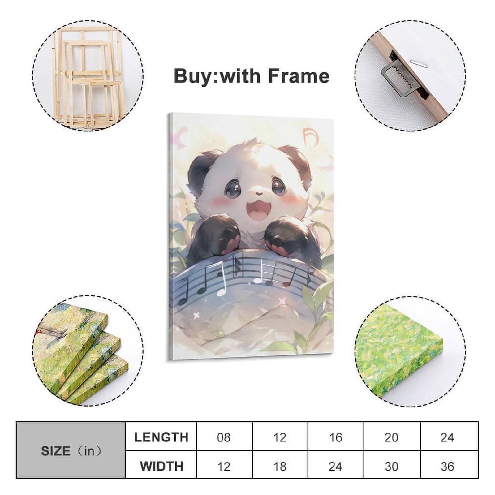 YiXong Poster decorativo da parete su tela, motivo: adorabile cucciolo di panda con note musicali, poster decorativo per camera da letto, poster decorativo per camera da letto (60 x 90 cm)