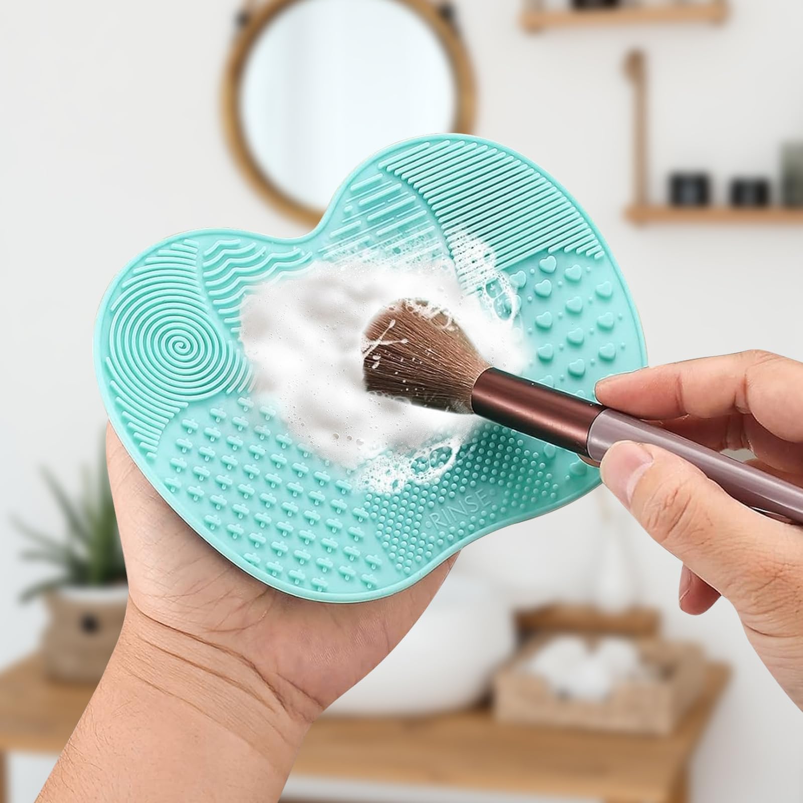 1PCS Silicone Makeup Brush Cleaning Pad,Portable Textured Mat for Household Cleaning Tools Brush Washing Scrubber Pad(Green)