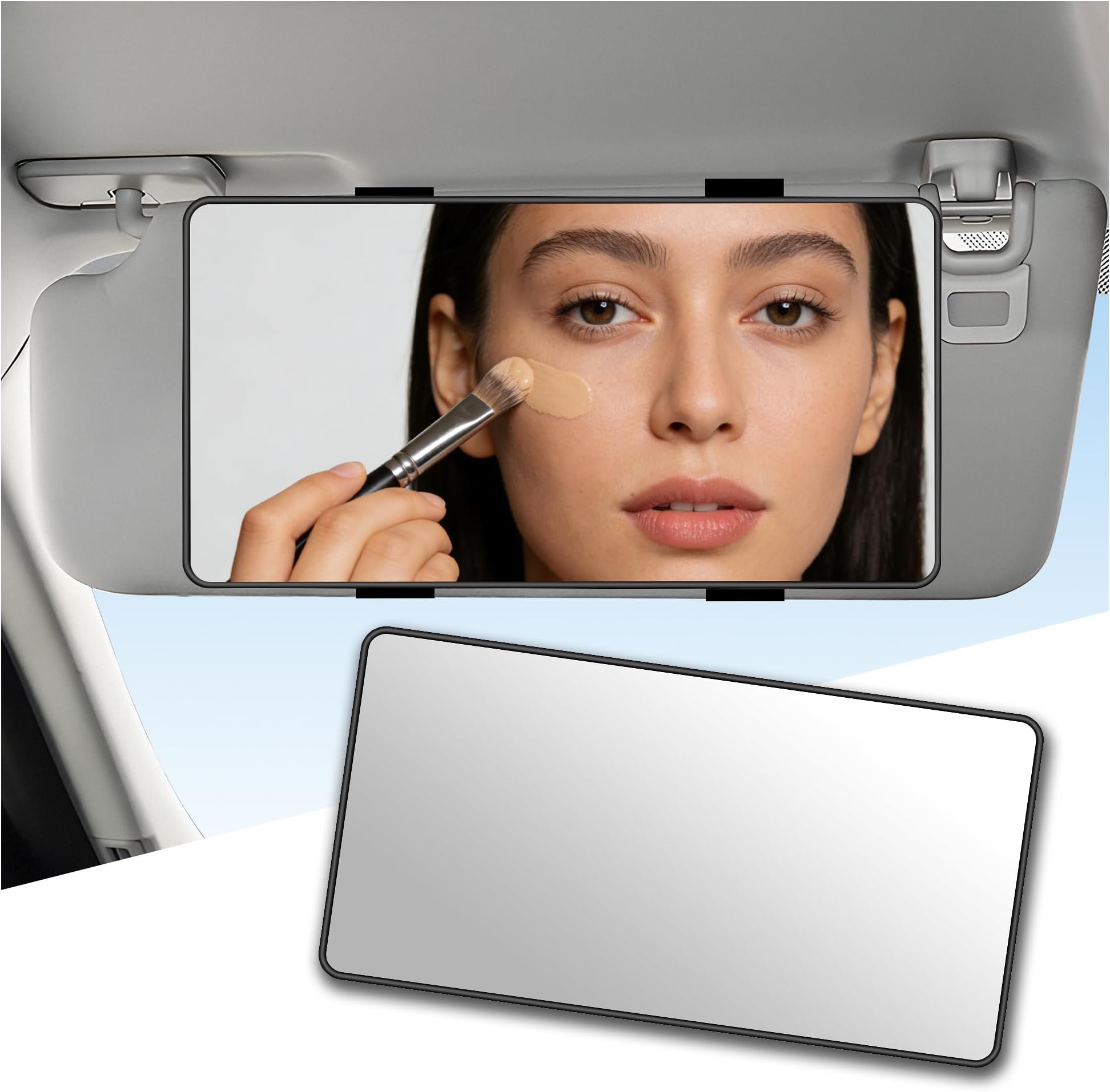 HD Large Car Mirror Vanity with Straps,Multifunctional CCar Makeup Mirror for Cars Sun Visor,Essential Interior Car Accessories CCar Visor Mirrors for Cars,SUVs,Trucks (Black)