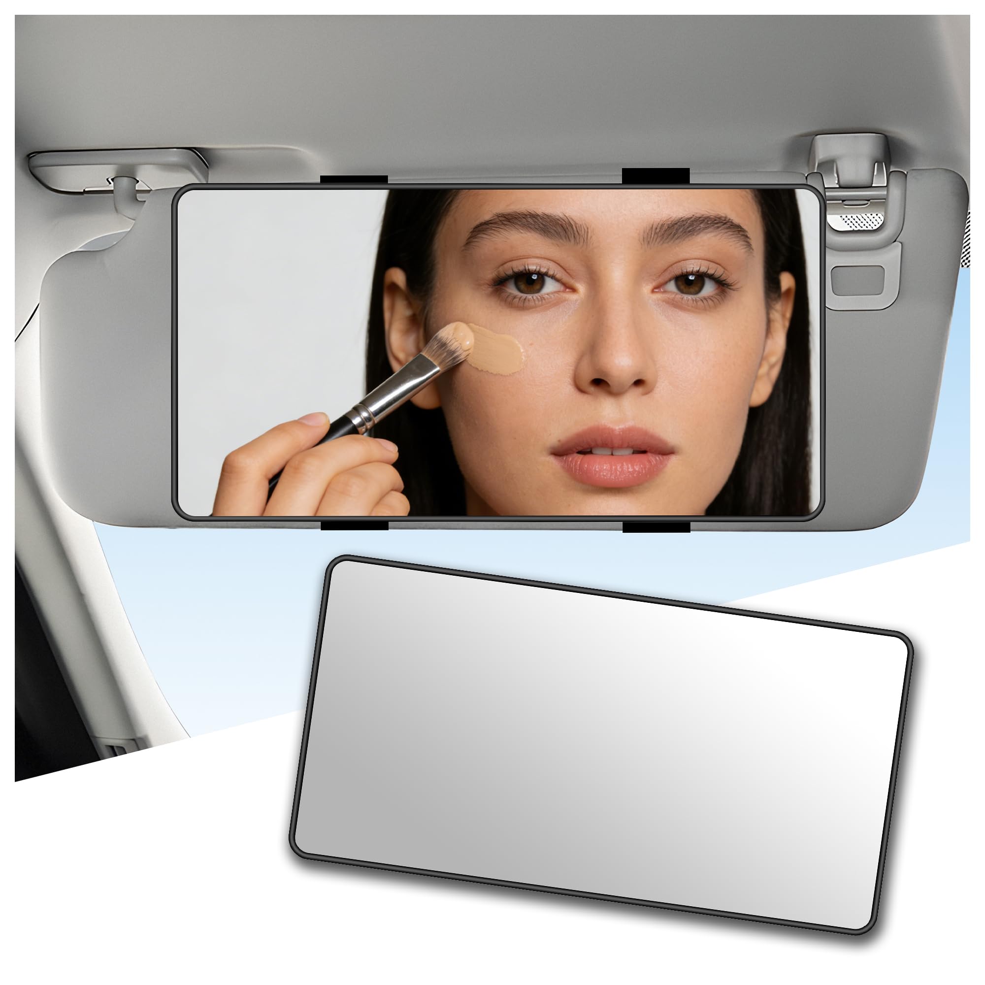 HD Large Car Mirror Vanity with Straps,Multifunctional CCar Makeup Mirror for Cars Sun Visor,Essential Interior Car Accessories CCar Visor Mirrors for Cars,SUVs,Trucks (Black)