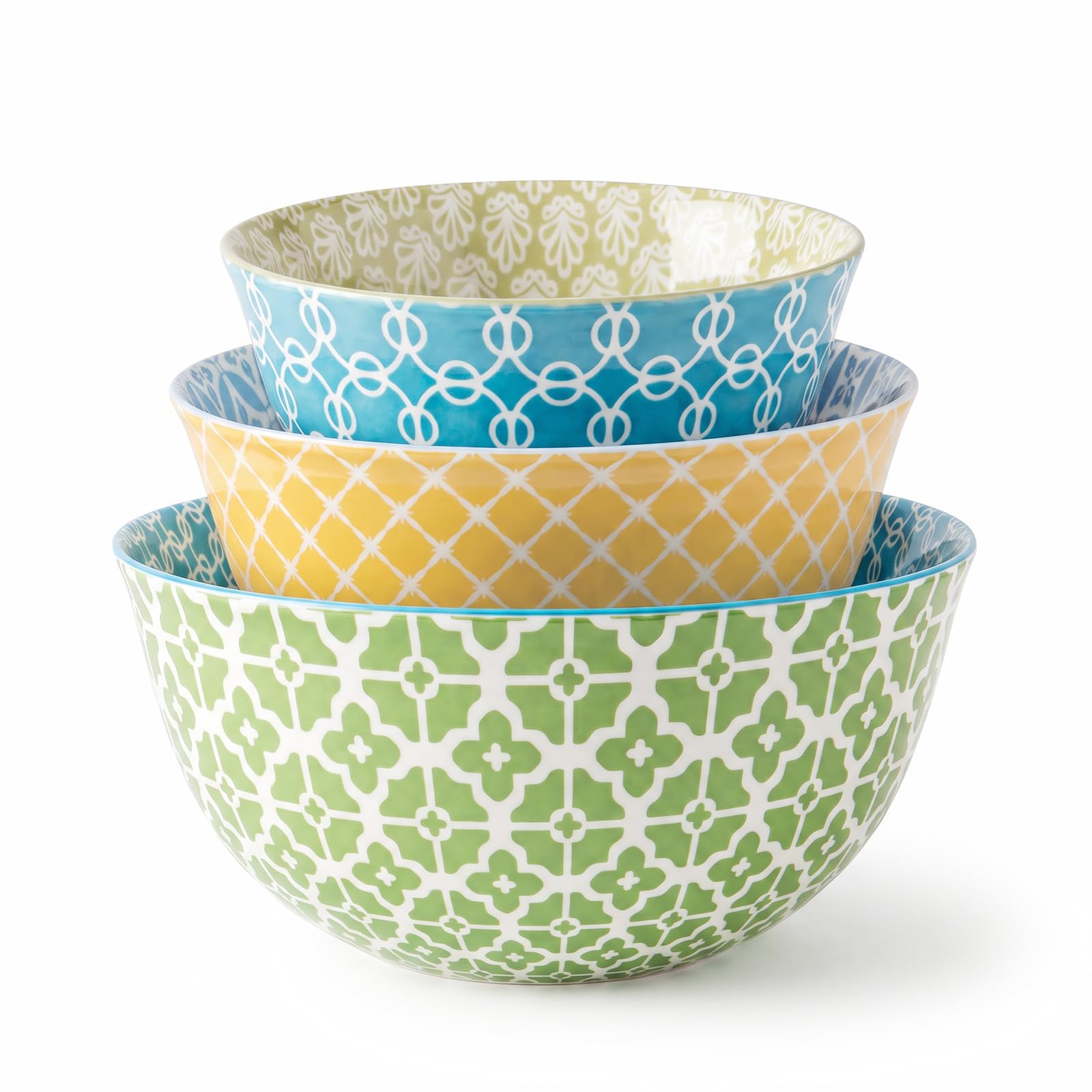DOWAN Ceramic Mixing Bowls - Large Nesting Bowl for Kitchen, Colorful Mixing Bowl for Serving, Baking, Prep, Salad, Microwave &amp; Dishwasher Safe, 3.7/2/1 Qt, Set of 3