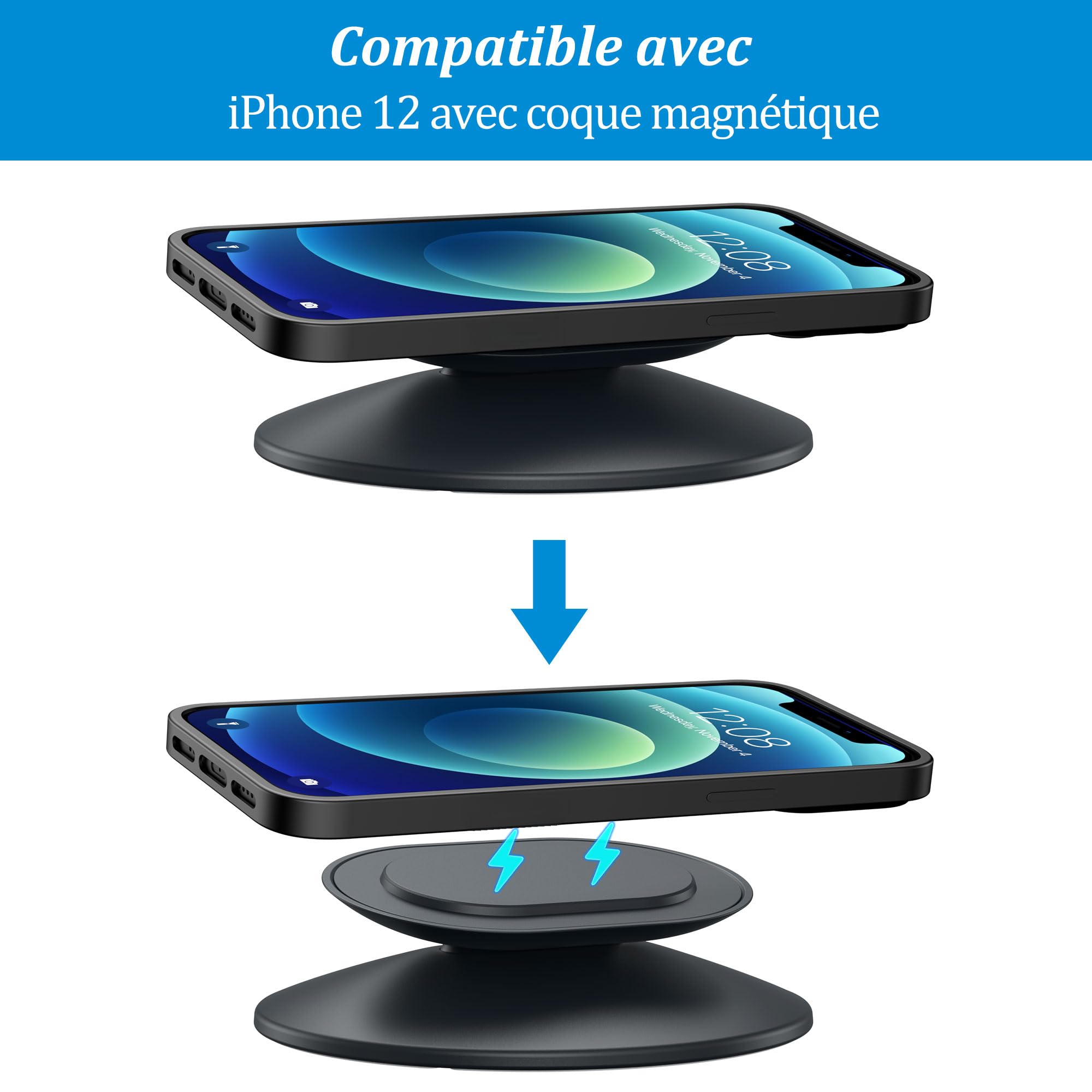 PlusAcc Support pour Show 11/8 (Nouvelle génération) – Support de Table réglable avec Base antidérapante, Compatible iPhone 12, idéal pour Cuisine ou Table de Chevet (Graphite)