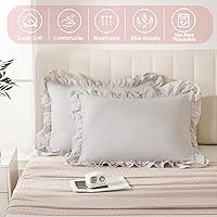 Vista 2 de Bedbay Juego de 2 fundas de almohada beige tamaño Queen, fundas de almohada con volantes, fundas de almohada Shabby Chic tamaño estándar, fundas
