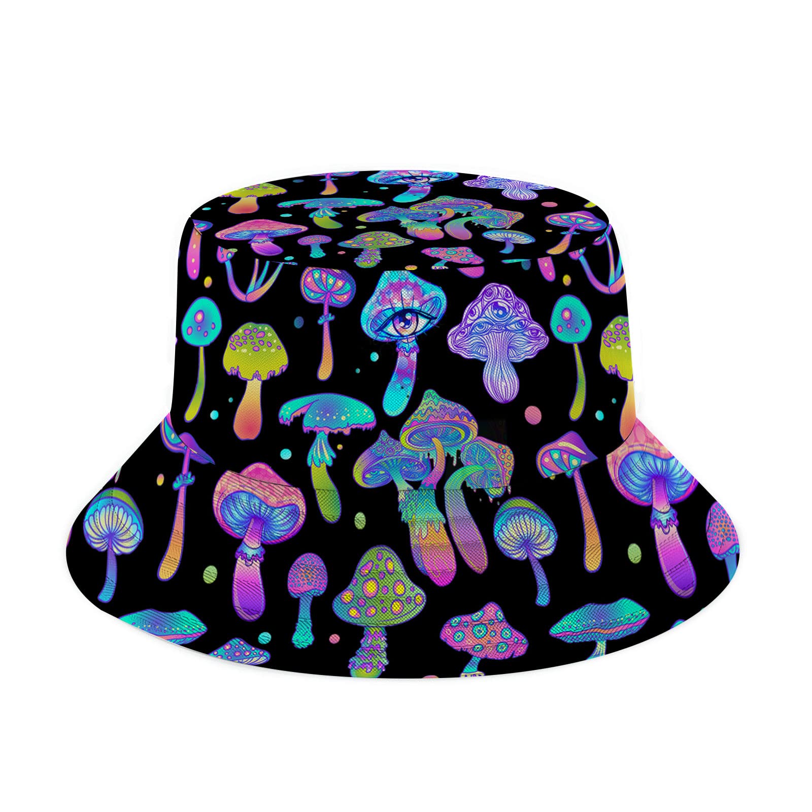Zepinger Women's Mushrooms Psychedelic Colourful Mushroom Bucket Hat For Men Packable Travel Beach Sun Hat Outdoor Rave Accessories Fisherman Cap, One Size