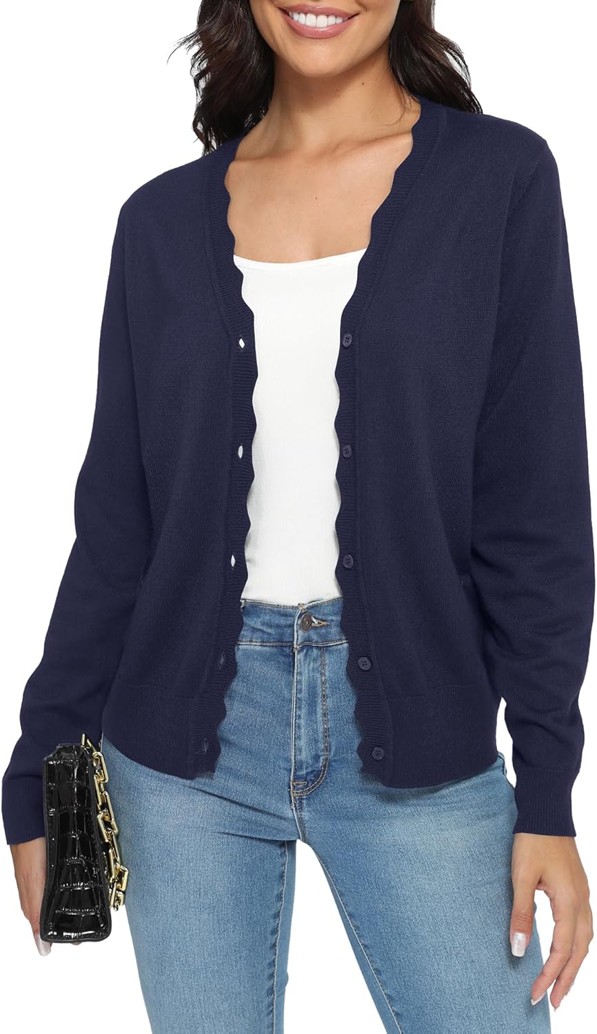 Urban CoCo Women's Long Sleeve Open Front Cardigan Sweaters Lightweight V-Neck Button Down Knit Sweater - Image 3