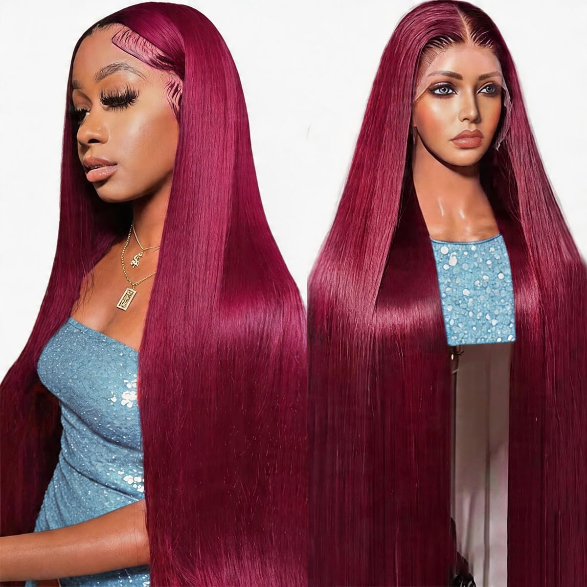 CFY 32 Inch Burgundy Wig Human Hair 220 Density 99J 13x6 Hd Lace Front Wigs Human Hair Pre Plucked with Baby Hair Straight Wigs Human Hair, No Shedding No Tangle