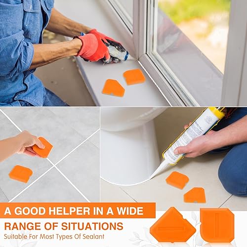 Vista 18 de Outus Juego de herramientas de calafateo de 2 piezas, sellador de silicona, herramienta de acabado de lechada para cocina, baño, sellador de piso
