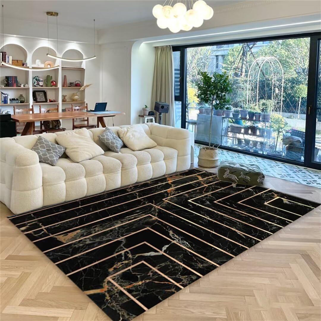 Tapis de salon marbre noir 130x190cm pour une decoration moderne