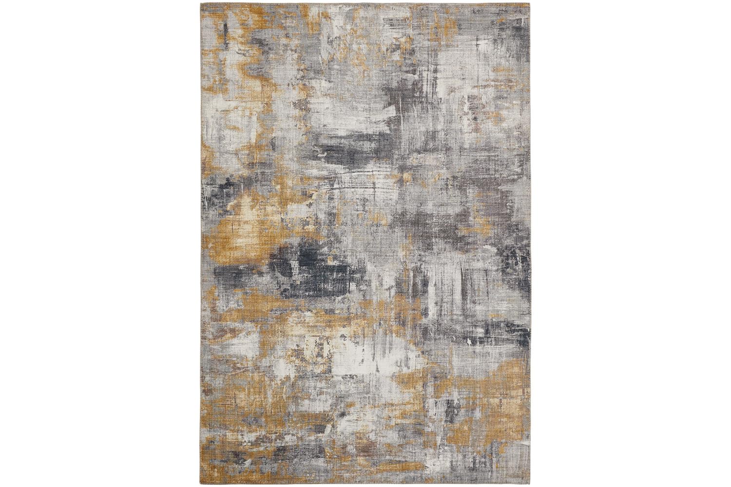-LUXOR- living Teppich Wohnzimmer Prima im Vintage Design - Wohnzimmerteppich Teppich Kurzflor Digitaldruck in zeitlosem Design Grau-gelb 80 x 150 cm
