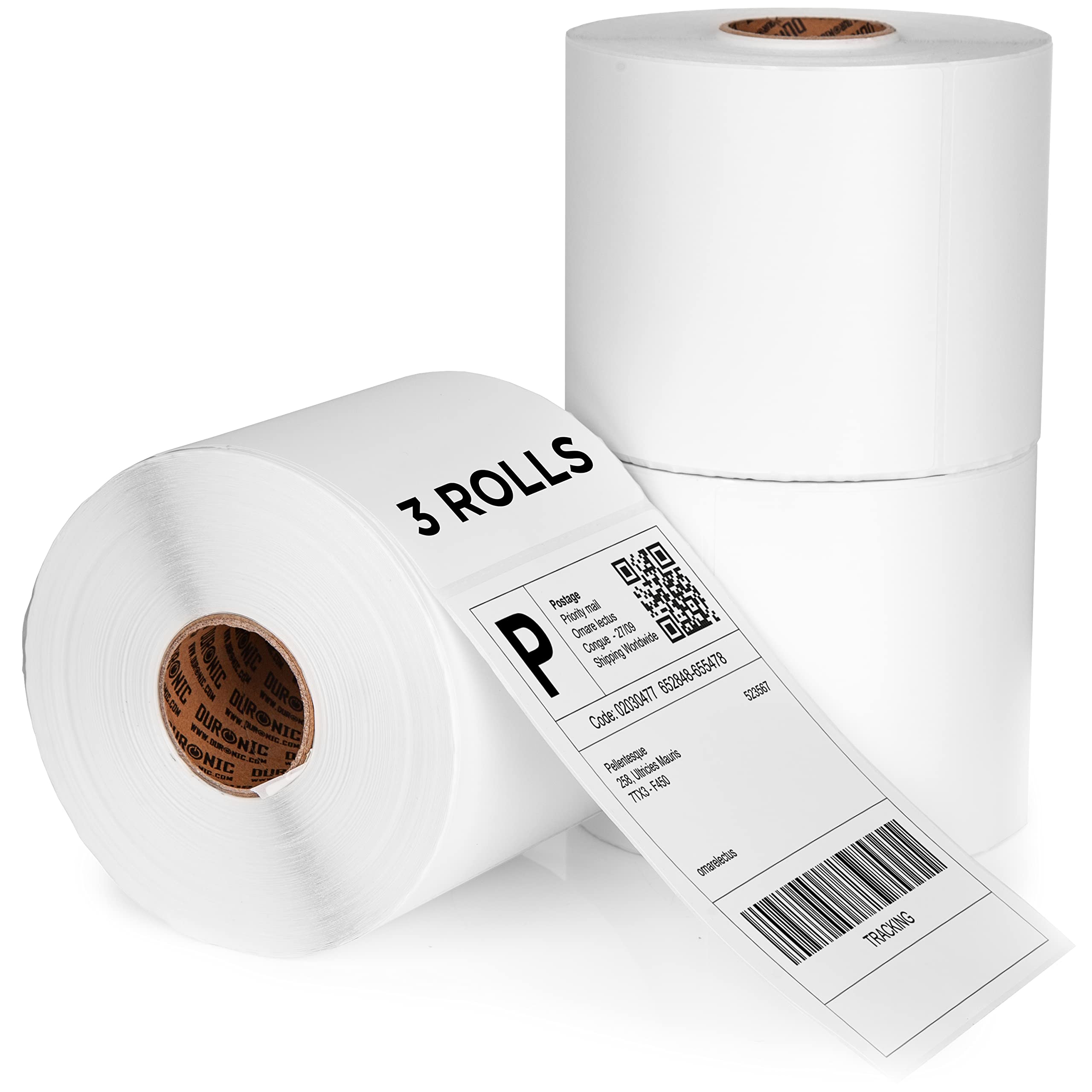 Duronic Thermal Labels LL4X6 (3 Rolls) | 500x Label Roll | 102mmx152mm (6”x4”) | Grade A Adhesive Labels | Perforated | Print Address Label for Packaging Envelopes | 3 Pack — image 1