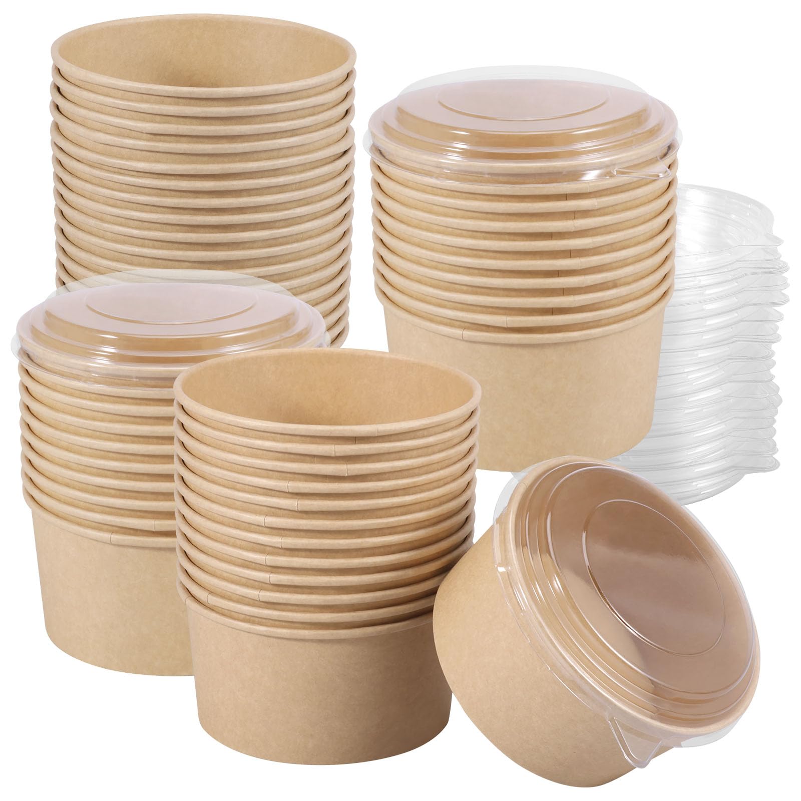 Ciotole di carta 1000 ml compostabili 50 pezzi con coperchio per zuppa insalata dolci