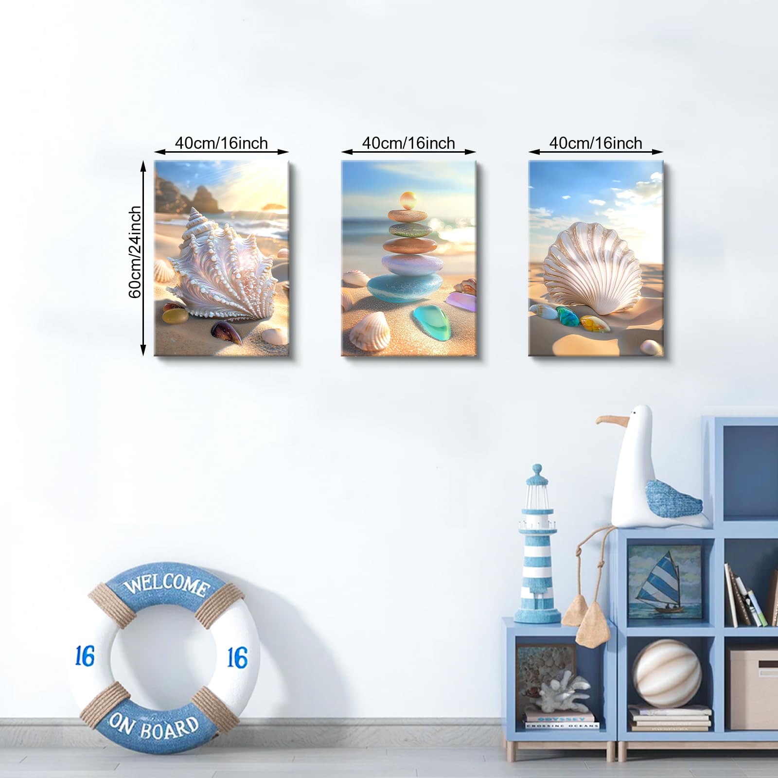 3 Pcs Framed Blue Sky and Sea Star Canvas Wall Art - Image 2