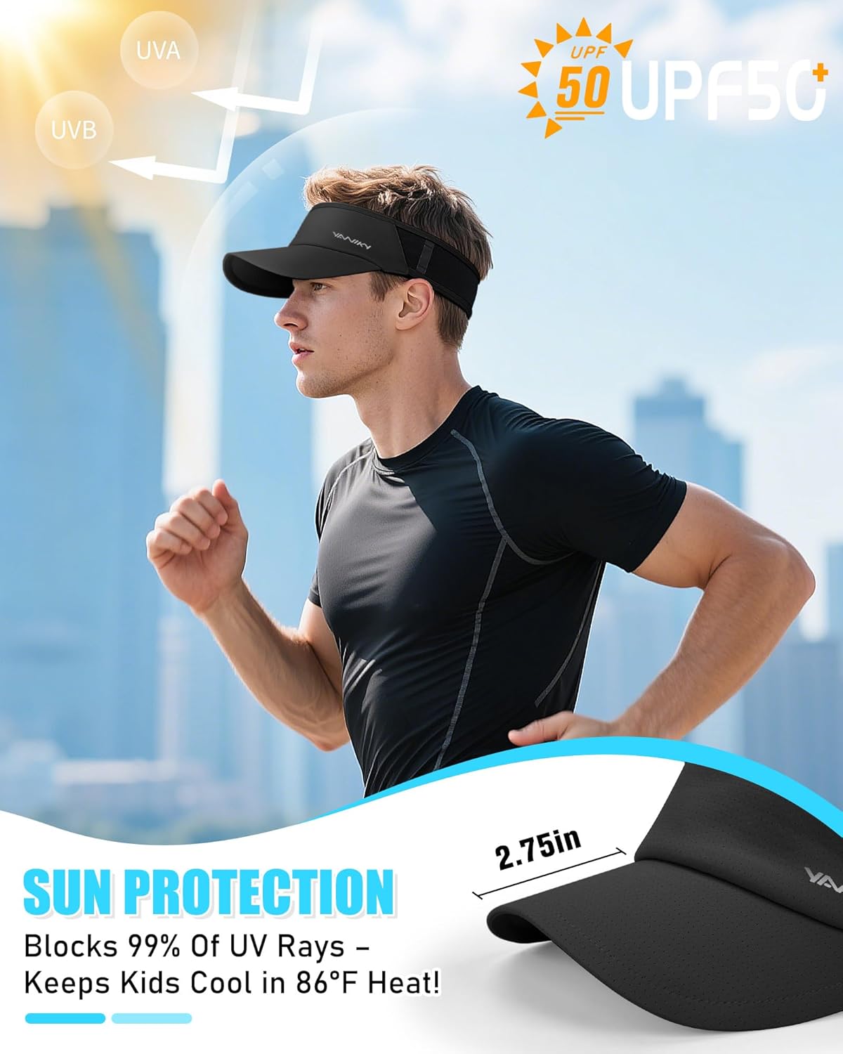 Sports Sun Visor Hats for Women Men Lightweight Breathable Cooling Stretchy Visors Foldable UPF 50+ for Running Tennis Golf - Image 2