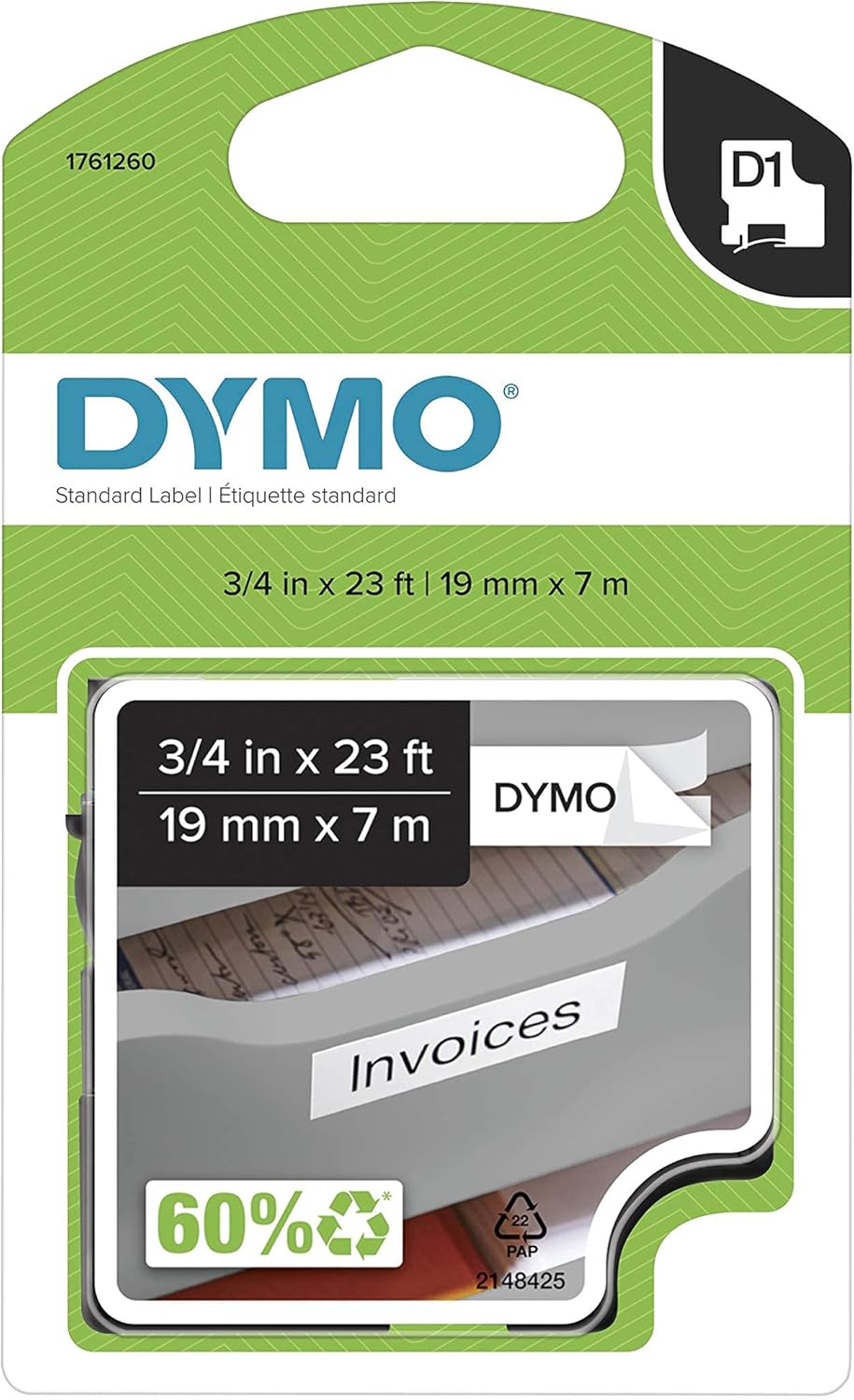 DYMO Standard D1 53713 Labeling Tape (Black Print on White Tape, 1'' W x 23' L, 1 Cartridge): Office Products