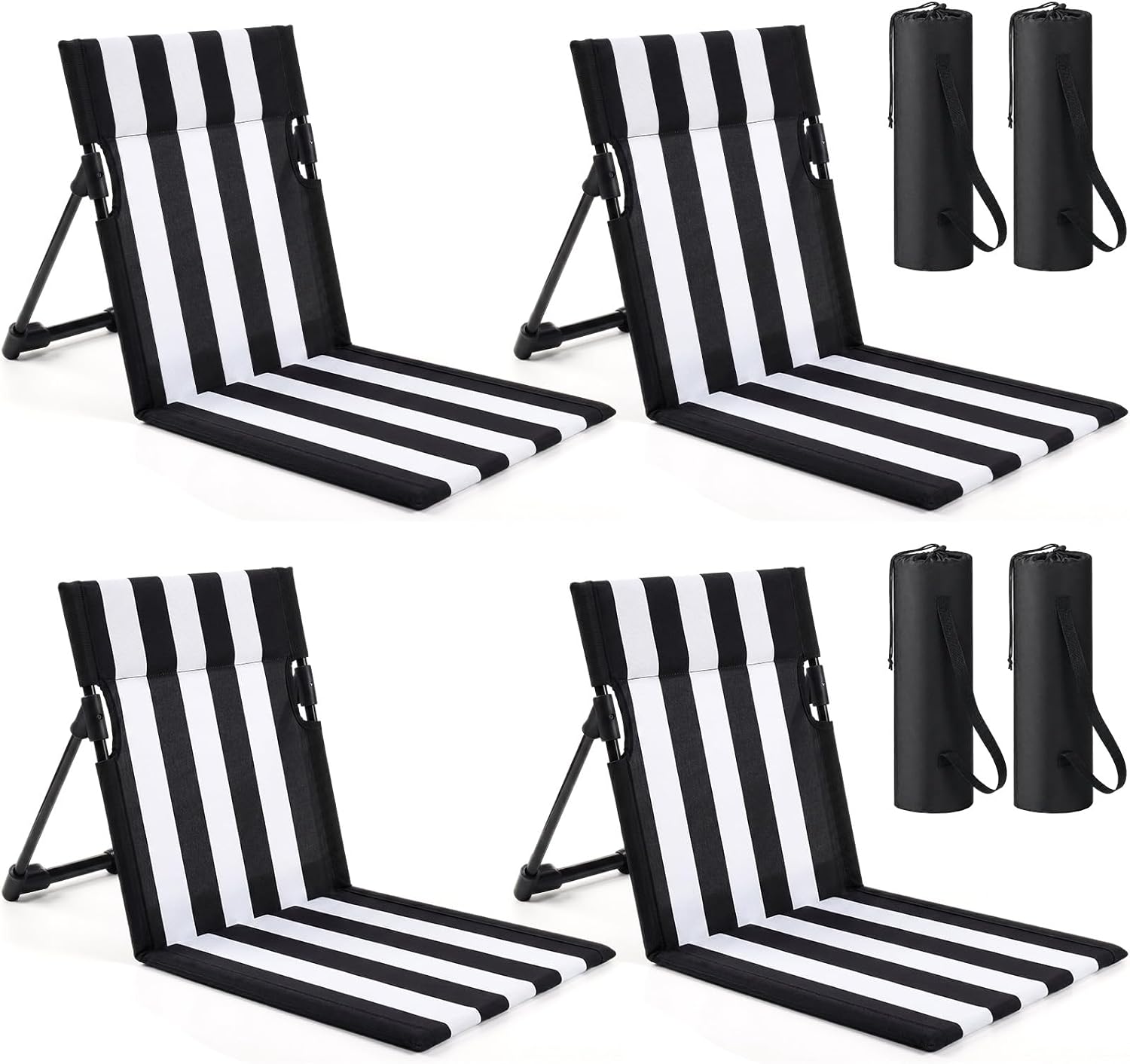 Karenhi 2 Pack Foldable Poolside Chairs Portable Beach Chair with Navy Blue Stripe Folding Lounge Seat with Back Support with Carry Bag for Outdoor Adults Traveling Camping Picnic Lawn