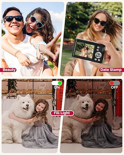 Miniatura 6 de Cámara digital, 48MP FHD 1080P cámara de apuntar y disparar con zoom de 16x, cámara portátil compacta antivibración para fotografía con tarjeta de