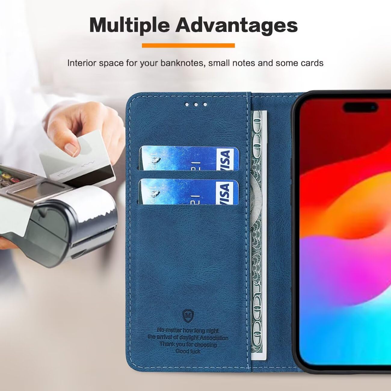 GoodcAcy Wallet Case for iPhone 16 Plus Leather Wallet Case, Flip Case with Card Holder and Magnetic Buckle - Image 4