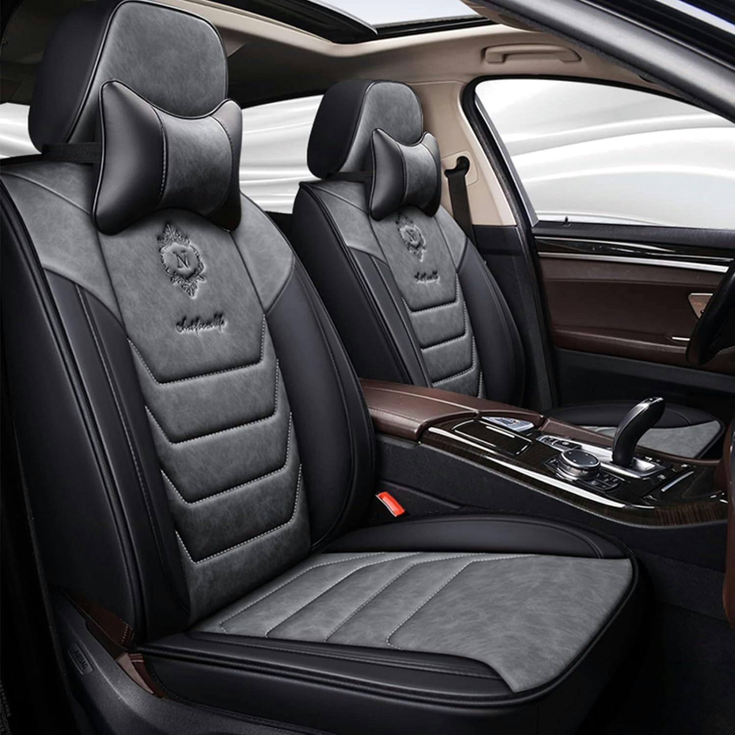 Car Seat Cover Accessories Fit for BMW 5 Series Sedan 518i E34 / 520i E34 / 525i E34 / 530i E34 / 535i E34 / 540i E34 1988-1995 Waterproof Leather, 5 Seater Car Seat Covers, Black Gray