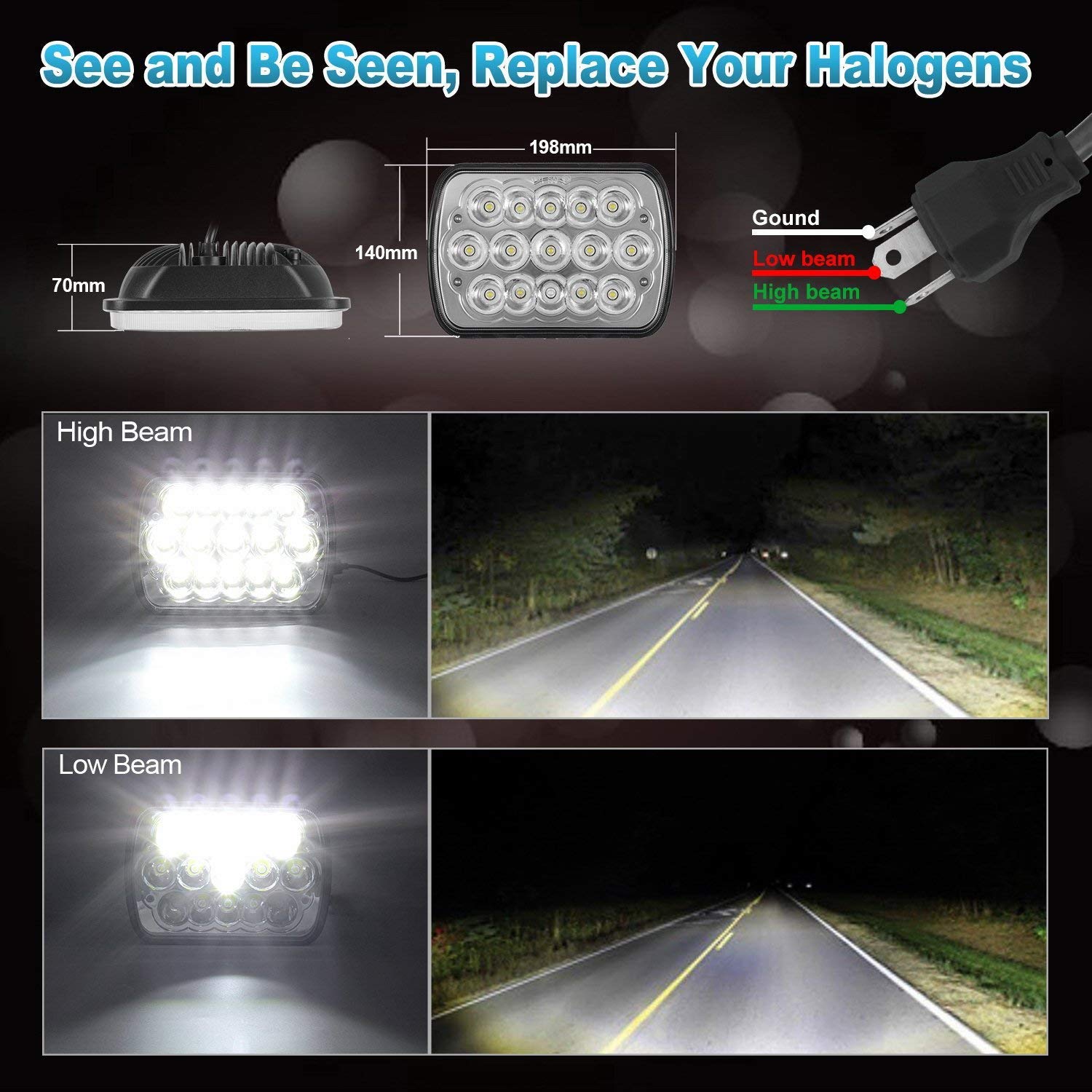 Amazon.com: Willpower 2Pcs 45w 7x6 Led Headlights