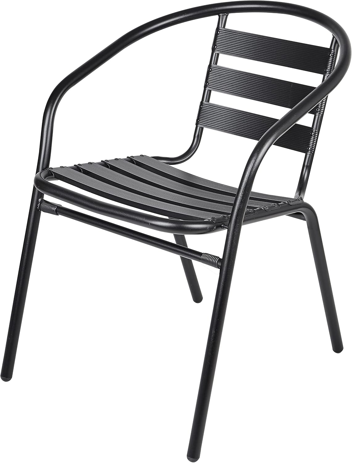 BTEXPERT Indoor Outdoor Set of 2 Black Restaurant Metal Aluminum Slat Stack Chairs Lightweight for Dining Patio Shop